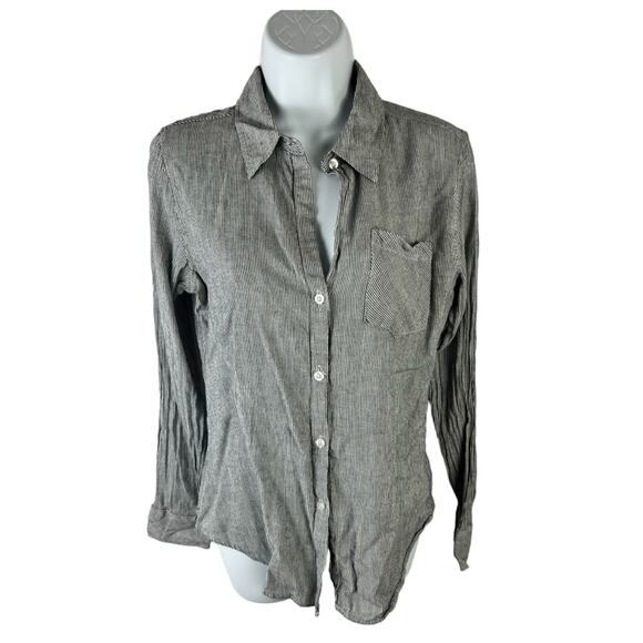 Kirra Striped Button Front Shirt Back Button Detail Gray & White sz M - Picture 1 of 9